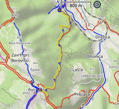 Trasa kolesarskega vzpona na Pokojišče